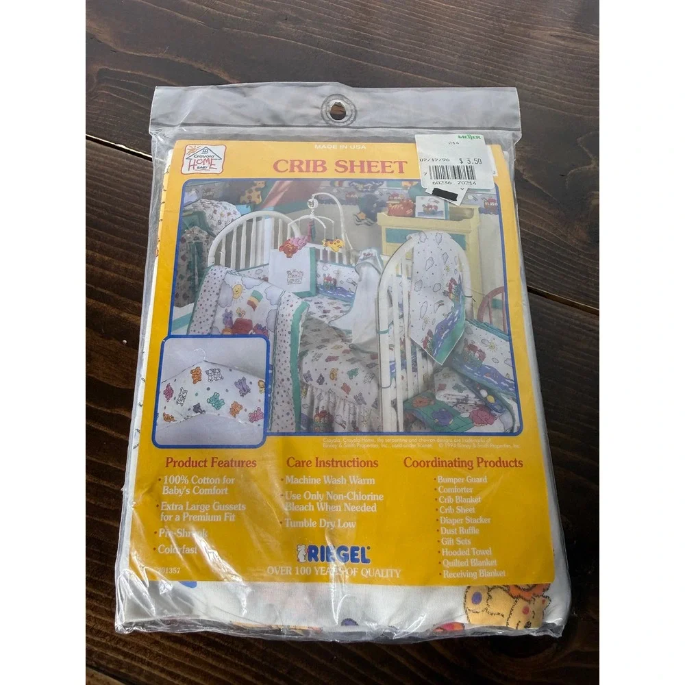 VTG 1994 Crayola Home Baby Riegel Fitted Crib Sheet Cotton Bears Polka Dot NIP